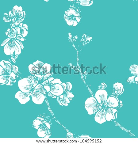 Blooming tree seamless pattern in vector