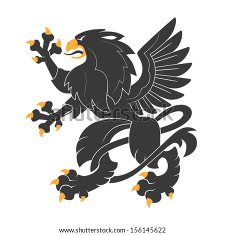 Standing Black Heraldic Griffin - stock vector