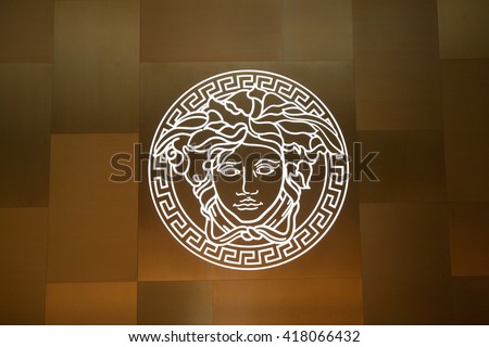 SINGAPORE - MAY 01 : Versace logo sign at Marina Bay Sands, The world famous Italian fashion founded by Gianni Versace. The main collection is ready-to-wear and leather accessories on May 01, 2016