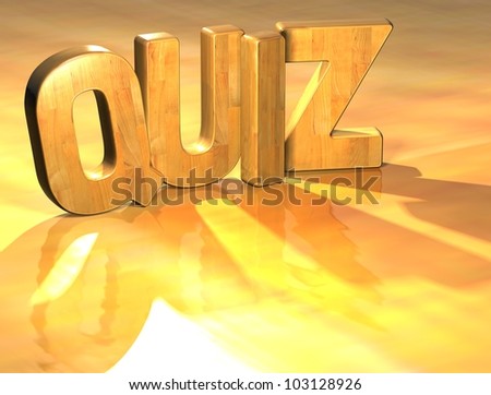 3D Quiz Wood Text over yellow background - stock photo