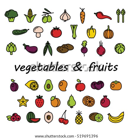 vegetables and fruits colourful icons