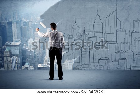 Businessman Elegant Suit Holding Paint Roller Stock Photo ...