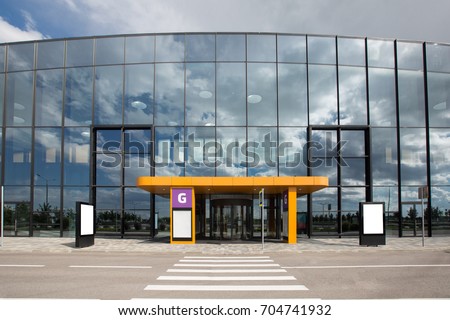 stock photo entrance to the new modern office building and expo center view from the street with crosswalk 704741932