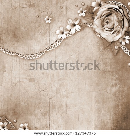 Vintage Textured Background With A Bouquet Of Flowers Lace And Pearls Vintage Textured Background With A Bouquet Of Flowers Lace And Pearls