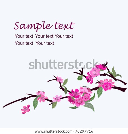 Card with a branch of a blossoming peach