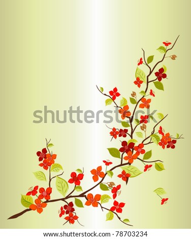 Branch with bright peach flowers