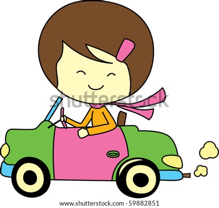 Cute Girl Drive Car Stock Vector 59882851 - Shutterstock