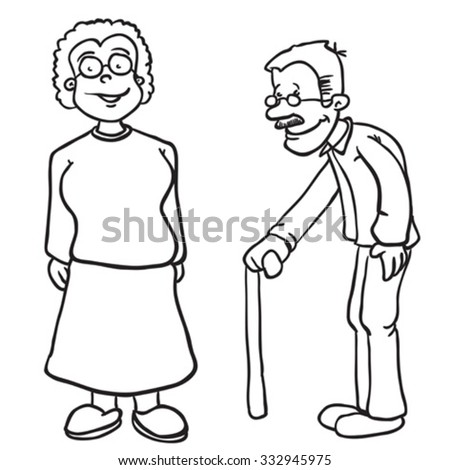 Simple Black White Grandparents Cartoon Stock Vector 332945975 ...