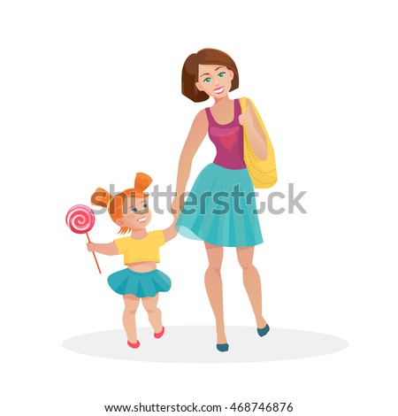 Smiling Mother Two Childrenmother Hold Her Stock Vector 450335047