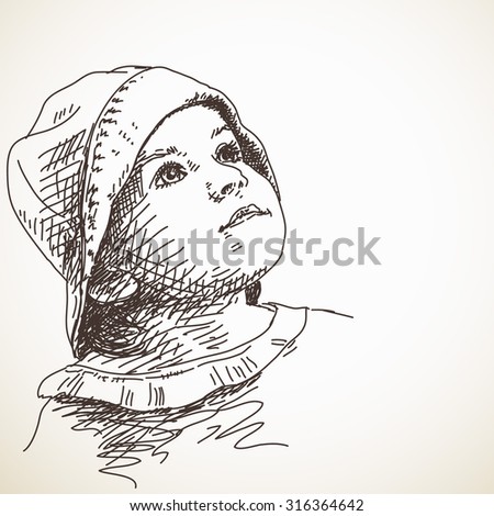 Sketch Child Girl Panama Hat Looking Stock Vector 316364642 - Shutterstock