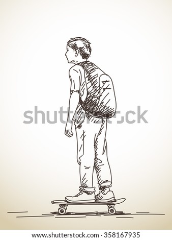 Sketch Boy On Skateboard Hand Drawn Stock Vector 358167935 - Shutterstock