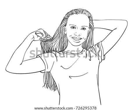 combing sketch pen Beautiful Teenage Girl Sketch Her Vector Stock Combing