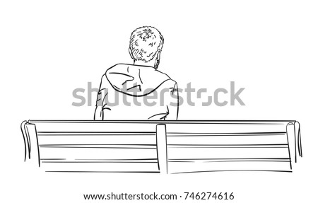 Lonely Boy Sitting On Bench Hand Stock Vector 372957586 - Shutterstock