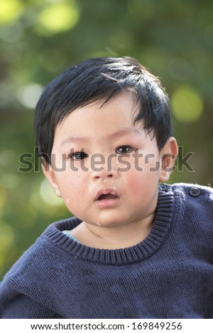 little cute child with tears on face