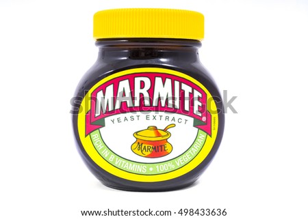 LONDON, UK - OCTOBER 13TH 2016: A shot of an unopened jar of Marmite over a plain white background, on 13th October 2016. The product is made by the Unilever company.