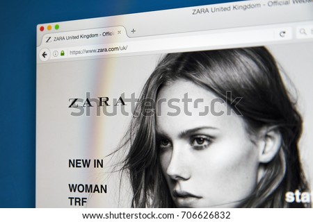 LONDON, UK - AUGUST 10TH 2017: The homepage of the official website for Zara, the Spanish clothing and accessories retailer, on 10th August 2017.