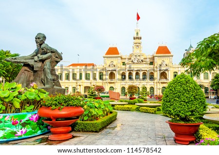 Ho Chi Minh City Hall in Ho Chi Minh City, Vietnam. It is known as Ho Chi Minh City People's Committee Head office and was built in 1902-1908.