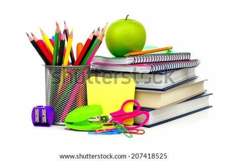 Group School Supplies Books Over White Stock Photo (Royalty Free ...