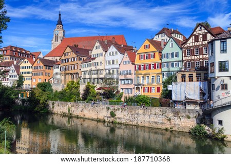 Tuebingen Neckar Germany Riverfront Colourful Old Stock Photo (Royalty ...