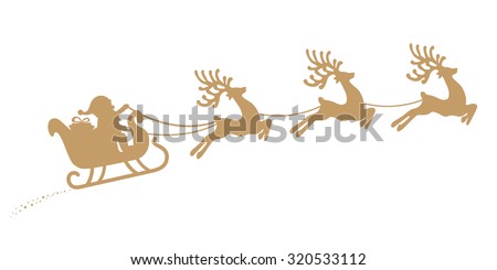 stock vector santa sleigh reindeer flying gold silhouette 320533112