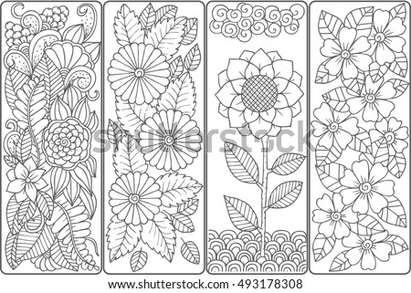 Set Four Bookmarks Black White Floral Stock Vector 493178308 - Shutterstock