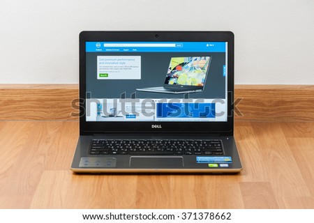 BANGKOK, THAILAND - FEBRUARY 02, 2016: The new Dell Vostro 5459 (Gold) notebook opening Dell official website.