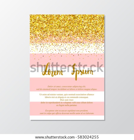 Gold Glitter Border Pink Stripes Template Stock Vector 583024255 Shutterstock Gold Birthday Invitation Template