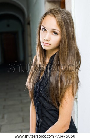 Stock Photo Emotional Expressive Portrait Of A Beautiful Young Brunette Girl 90475060