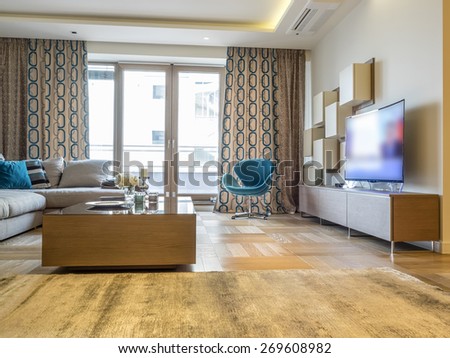 Modern Loft Apartment Living Room Interior Stock Photo ...