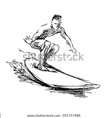 Hand Sketch Surfer Stock Vector 391757488 - Shutterstock