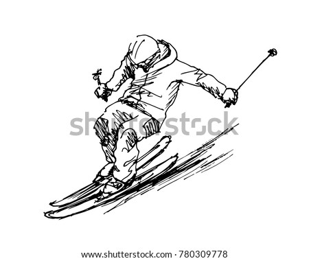 Hand Sketch Skier Vector Illustration Stock Vector 780309778 - Shutterstock