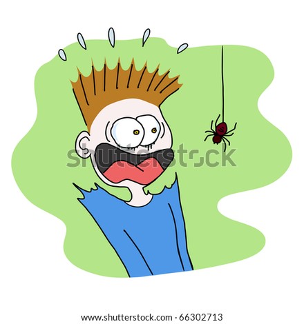 boy scared of spider - stock vector