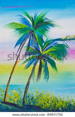 Poster Color Drawing Coconut Tree Sea Stock Photo 84855697 - Shutterstock