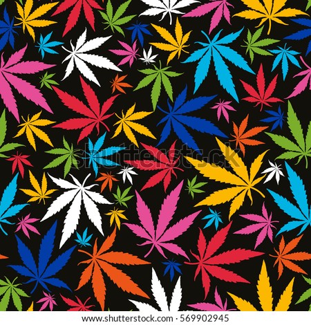 Colorful Cannabis Leaves On Black Background Stock Vector 569902945 ...