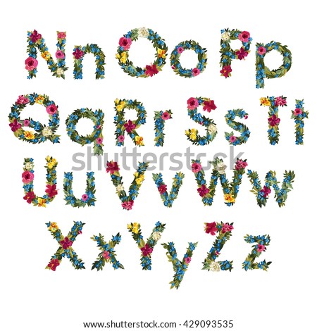 Floral Letters Flower Capital Uppercase And Lowercase Alphabet Colorful Font Vector Illustration