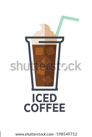 Coffee For Takeaway Logo Template Vector Cold Iced Drink Cup With Cream And Drinking Straw Coffee For Takeaway Logo Template Vector Cold Iced Drink Cup With Cream And Drinking Straw