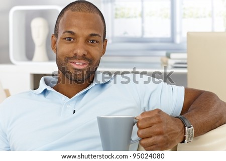 Portrait Cheerful Handsome Black Man Sitting Stock Photo 95024080 ...