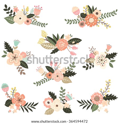 Flower Watercolor Vector Set Stock Vector 254715604 - Shutterstock