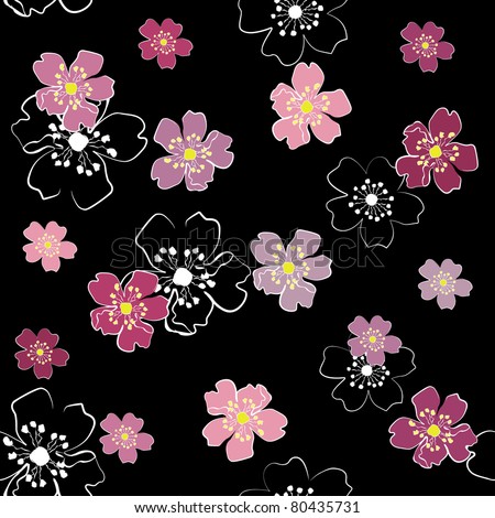 Sakura flowers on black background (seamless) jpg