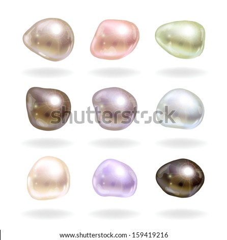 Natural not spherical multi-colored pearls. Vector illustration.