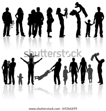 Silhouettes of woman, man, children, family, vector illustration