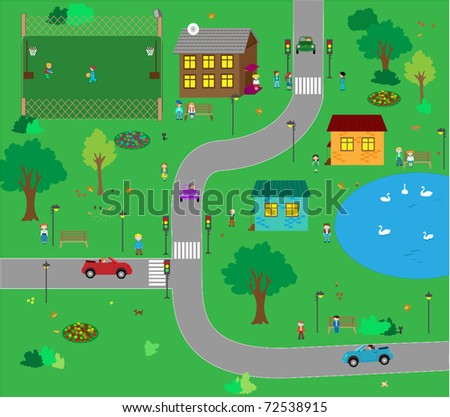 Town Map Cartoon Vector Illustration Stock Vector 103380800 - Shutterstock