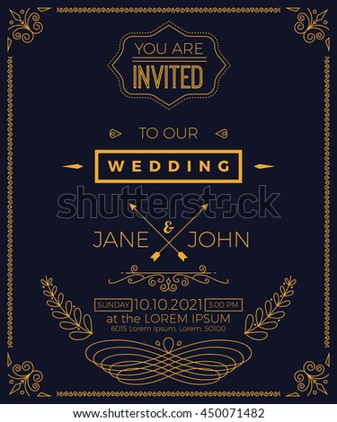 Vintage wedding invitation card template with clean & simple layout illustration