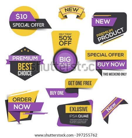 Collection of Sale Discount Styled origami Banners. Flat design. Vector
