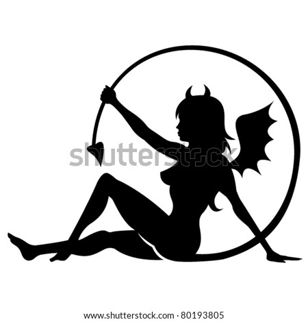 Devil girl tattoo design in silhouette