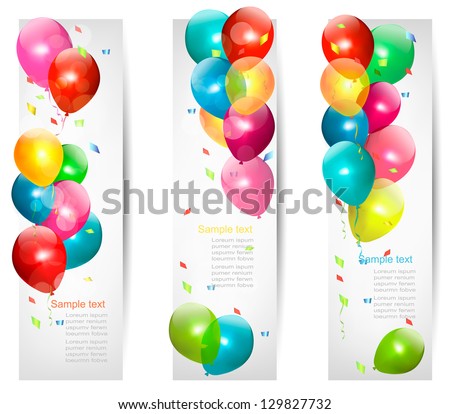 Holiday banners with colorful balloons. Vector.