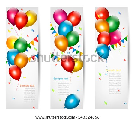 Holiday banners with colorful balloons. Vector.