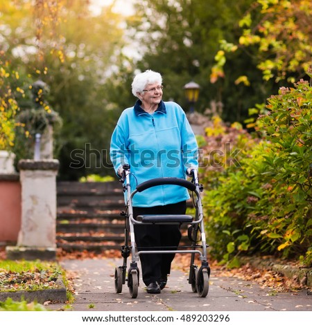 Very Old Lady Blue Walker Walking Stock Photo 28371751 - Shutterstock