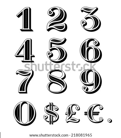 Download Vintage Numbers Set Including Dollar Euro Stock Vector ...