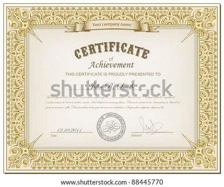 Gold Horizontal Certificate Template Additional Design Stock Vector ...